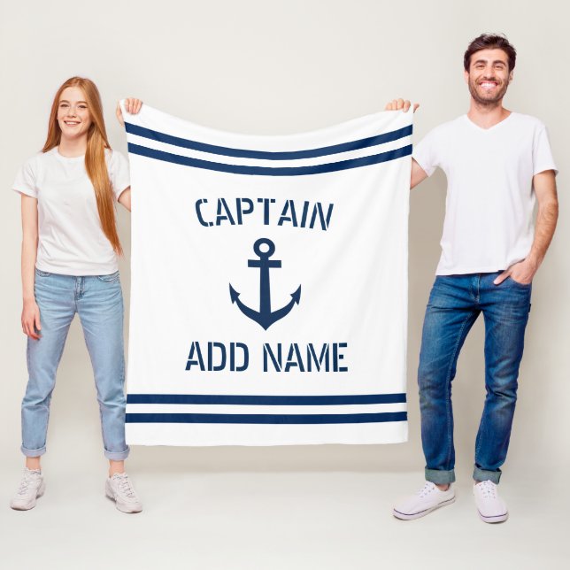 Couverture Polaire Nom personnalisé capitaine de bateau d'ancre nauti (En situation)