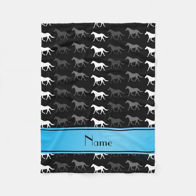 Couverture Polaire Nom personnalisé chevaux de couleur noire (Devant)
