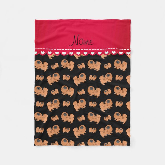 Couverture Polaire Nom personnalisé Chiens pekingais noirs (Devant)