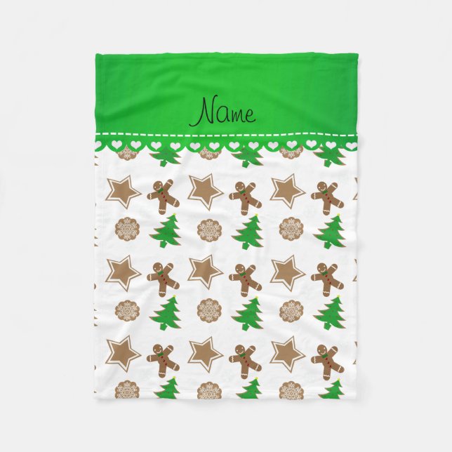 Couverture Polaire Nom personnalisé cookies de Noël blanc (Devant)