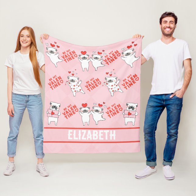 Couverture Polaire Nom personnalisé Cute Dog Rose Fleece Blanket (En situation)
