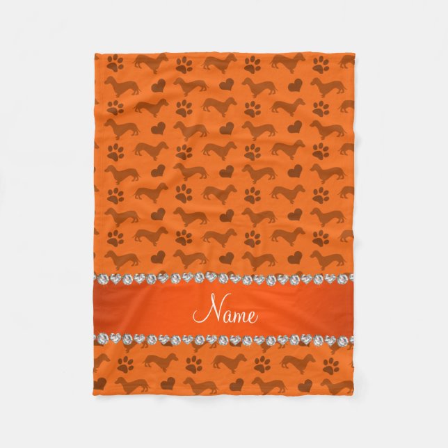 Couverture Polaire Nom personnalisé dachshunds orange coeurs pattes (Devant)
