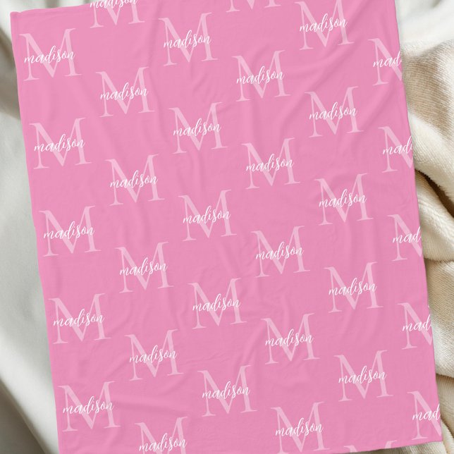 Couverture Polaire Nom personnalisé de monogramme rose récurrent (Créateur téléchargé)