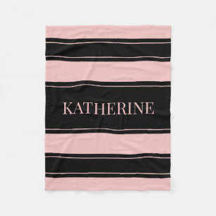 Couverture Polaire Nom personnalisé en noir et rose rayé