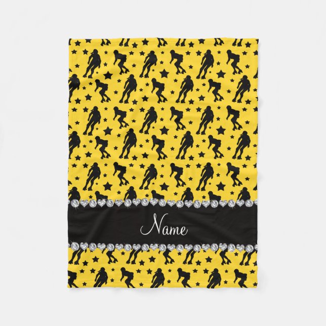 Couverture Polaire Nom personnalisé étoiles de derby à rouleau jaune (Devant)