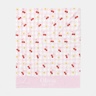 Couverture Polaire Nom personnalisé Filles roses et cerises Coquette