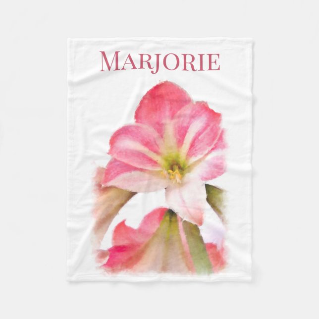 Couverture Polaire Nom personnalisé Fleur Amaryllis rose (Devant)