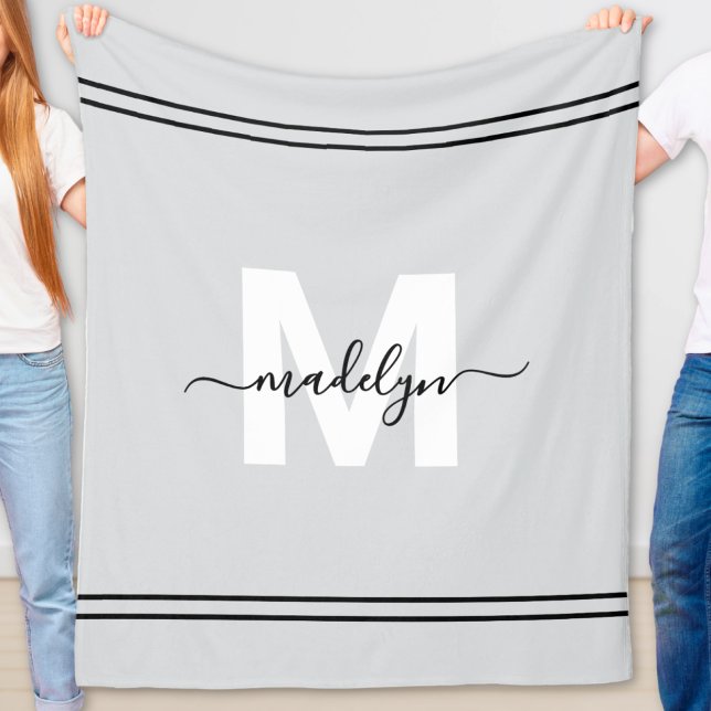 Couverture Polaire Nom personnalisé gris Monogramme (Gray Personalized Name Monogram Fleece Blanket)