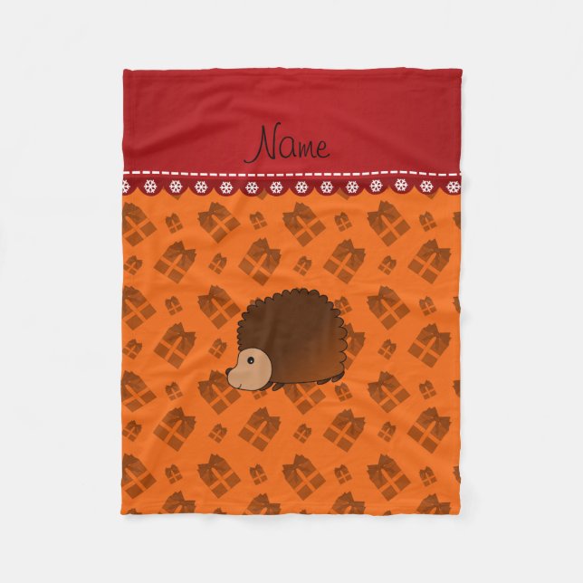 Couverture Polaire Nom personnalisé hérisson orange Noël présente (Devant)