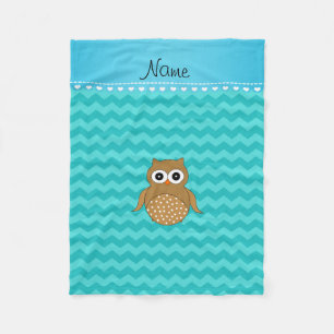 Couverture Polaire Nom personnalisé hibou brun chevrons turquoise