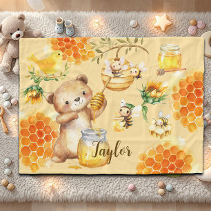 Couverture Polaire Nom personnalisé Honey Bear Bees Kids