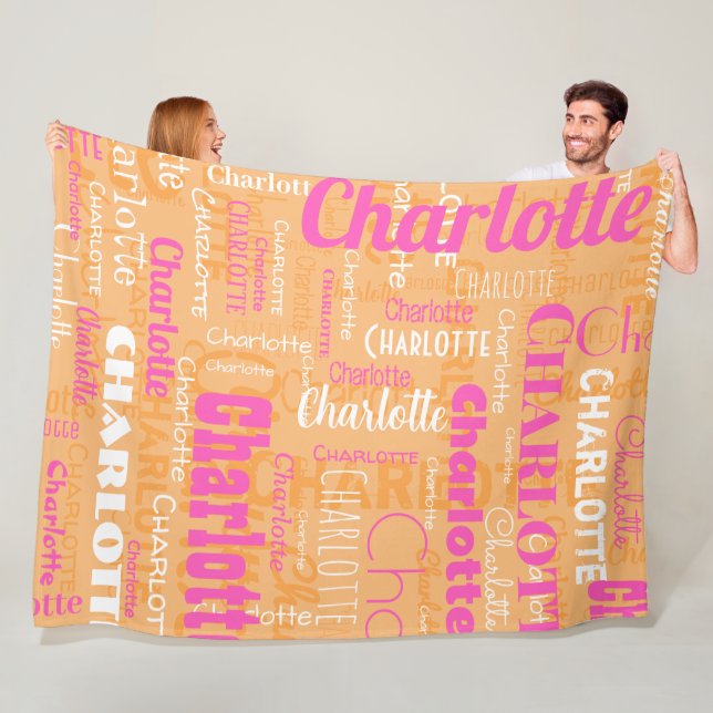 Couverture Polaire Nom personnalisé Hot rose orange Motif personnalis (En situation)