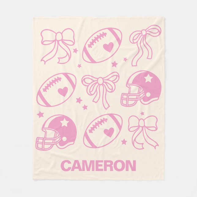 Couverture Polaire Nom personnalisé joli Football Coquette Bow Rose (Devant)