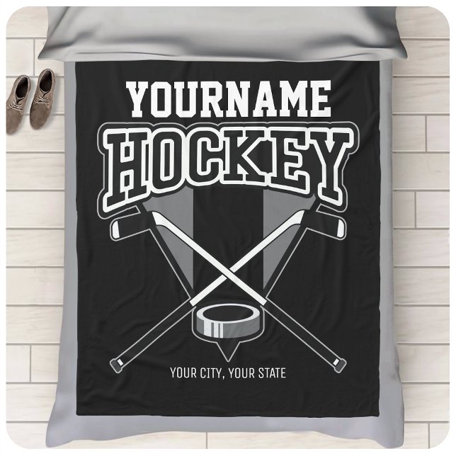 Couverture Polaire NOM Personnalisé Joueur de hockey Stick Puck Team (Créateur téléchargé)