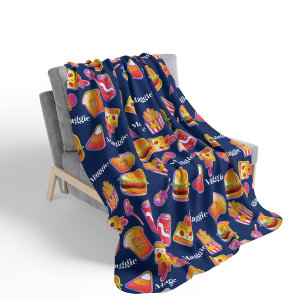 Couverture Polaire Nom personnalisé Junk Food Blanche dans Navy