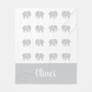 Couverture Polaire Nom personnalisé mignon blanc d'éléphant gris