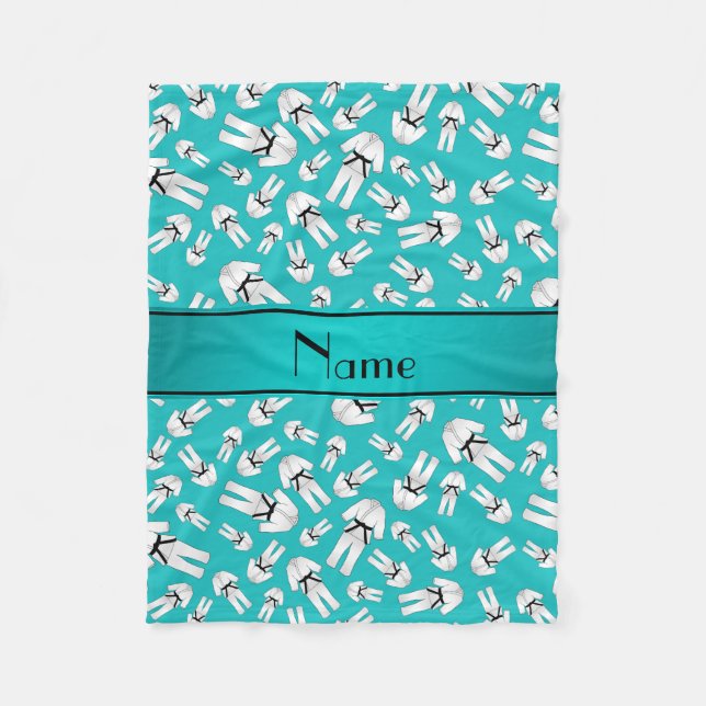 Couverture Polaire Nom personnalisé motif karaté turquoise (Devant)