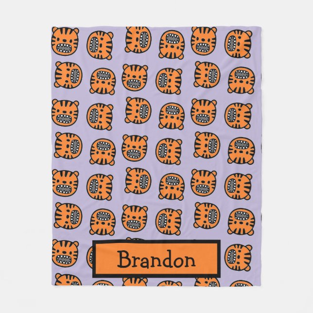 Couverture Polaire Nom personnalisé motif visage tigre brun (Devant)