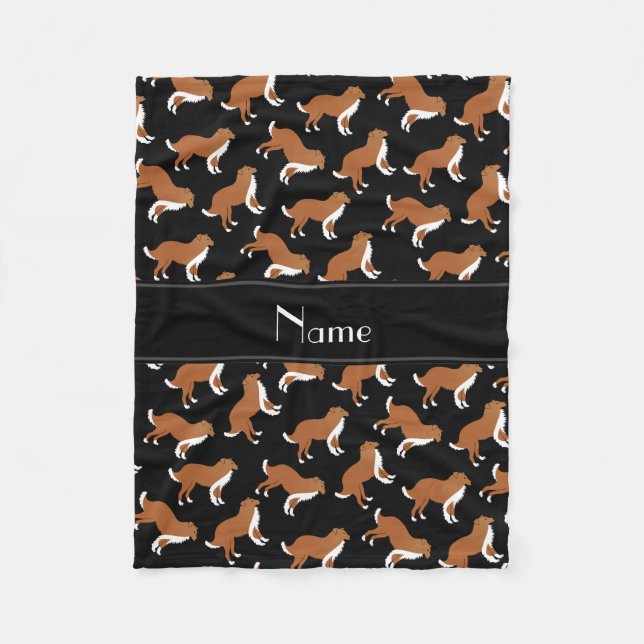 Couverture Polaire Nom personnalisé noir collie chien motif (Devant)