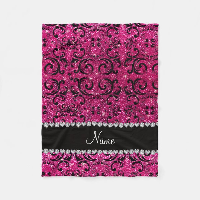 Couverture Polaire Nom personnalisé noir neon rose parties scintillan (Devant)