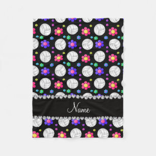 Couverture Polaire Nom personnalisé noir volleyball fleurs arc-en-cie