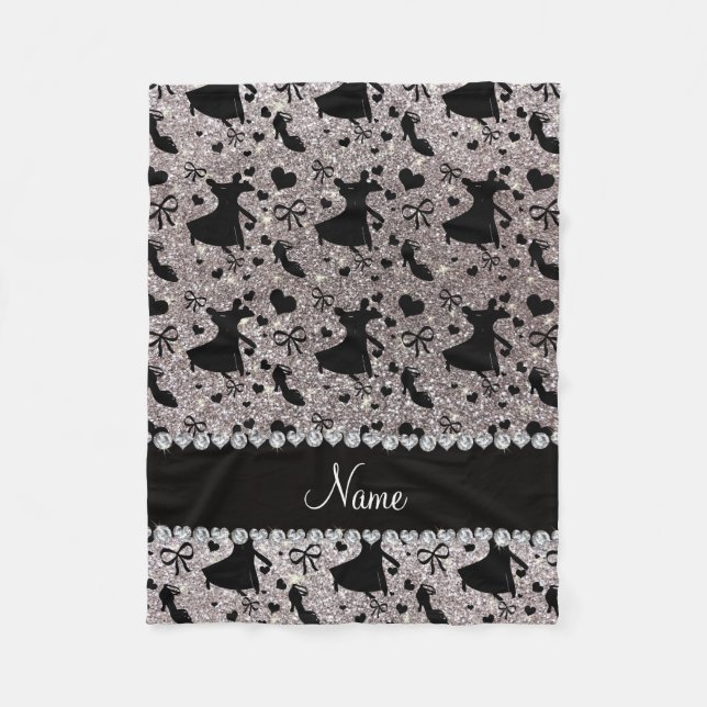 Couverture Polaire Nom personnalisé parties scintillant argent danse  (Devant)