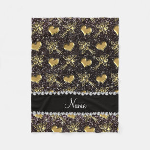 Couverture Polaire Nom personnalisé parties scintillant noire or rose