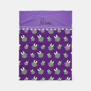 Couverture Polaire Nom personnalisé pingouins de bébé pourpre