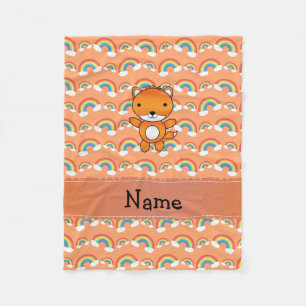 Couverture Polaire Nom personnalisé renard orange arc-en-ciel