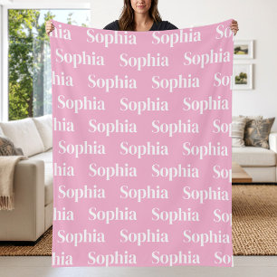 Couverture Polaire Nom personnalisé rose répétitif