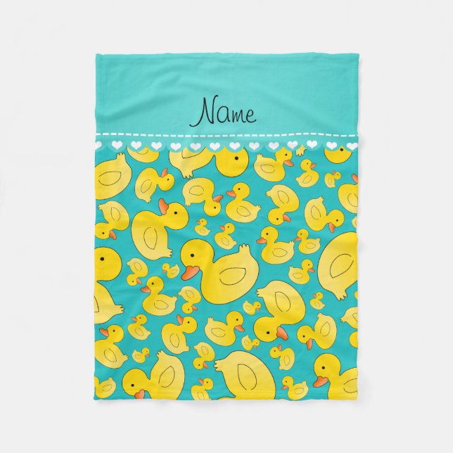 Couverture Polaire Nom personnalisé rubberducks turquoise bande bleue (Devant)
