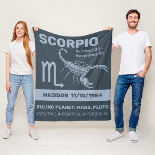 Couverture Polaire Nom personnalisé / Scorpion du symbole zodiaque du