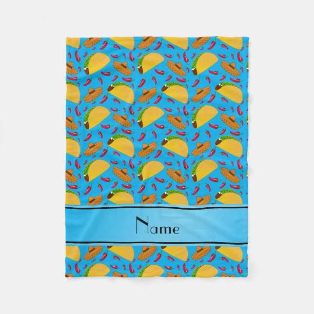 Couverture Polaire Nom personnalisé sky blue tacos sombreros chilis (Devant)