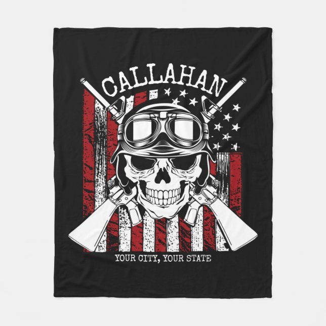 Couverture Polaire NOM personnalisé Soldat Crâne Double Armes USA Dra (Devant)