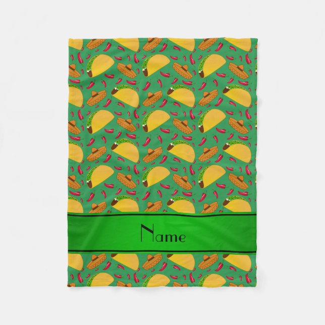 Couverture Polaire Nom personnalisé tacos vert sombreros chilis (Devant)
