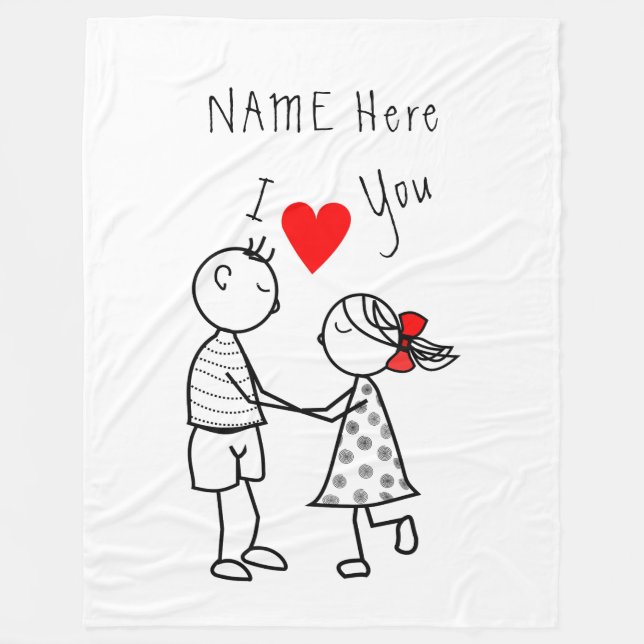 Couverture Polaire Nom Personnalisé Texte Toison Blanche Couple Love (Devant)