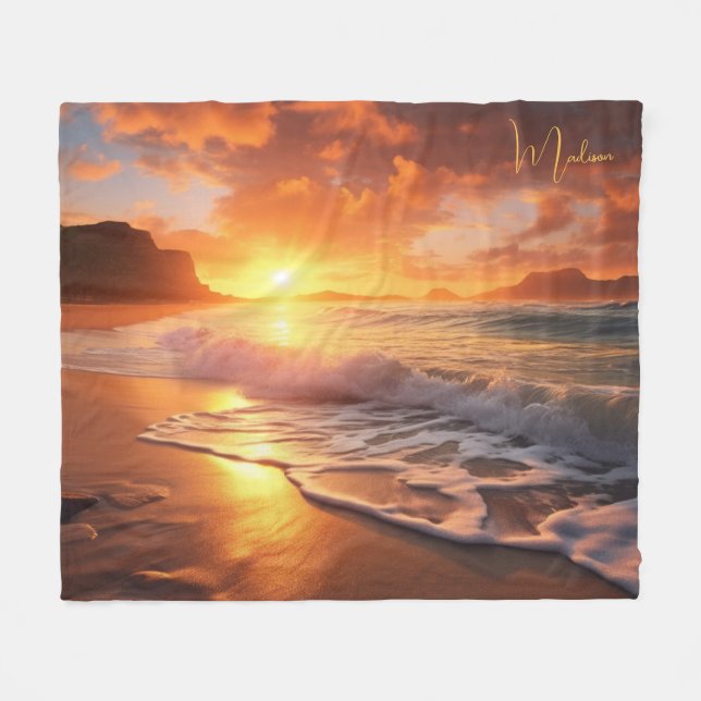 Couverture Polaire Nom personnalisé Tropical Beach Sunset (Devant (Horizontal))