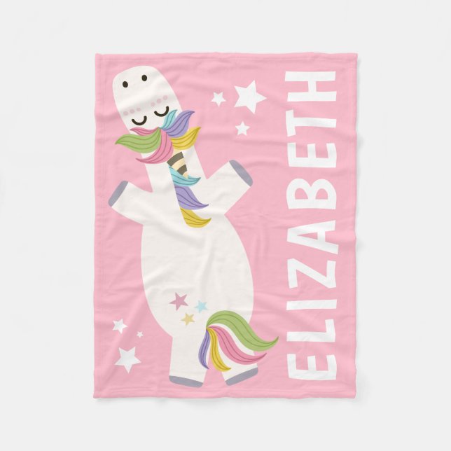 Couverture Polaire Nom personnalisé | Unicorne rose (Devant)