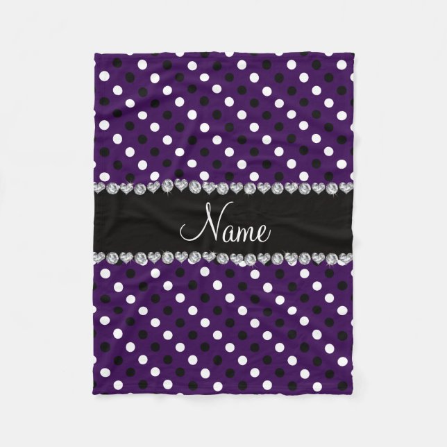 Couverture Polaire Nom personnalisé violet noir pois blancs (Devant)