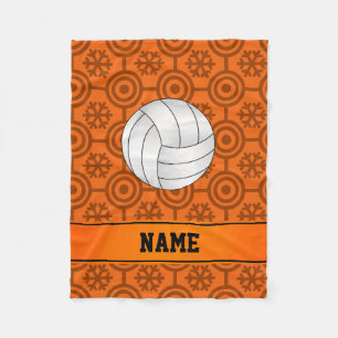 Couverture Polaire Nom personnalisé volleyball noir orange flocon de 