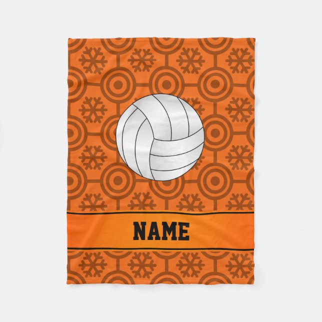Couverture Polaire Nom personnalisé volleyball noir orange flocon de  (Devant)
