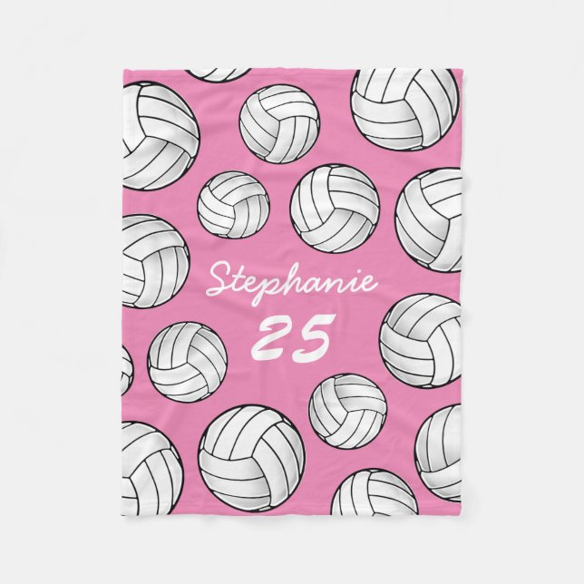 Couverture Polaire Nom personnalisé Volleyball Pink Fleece Blanche (Devant)