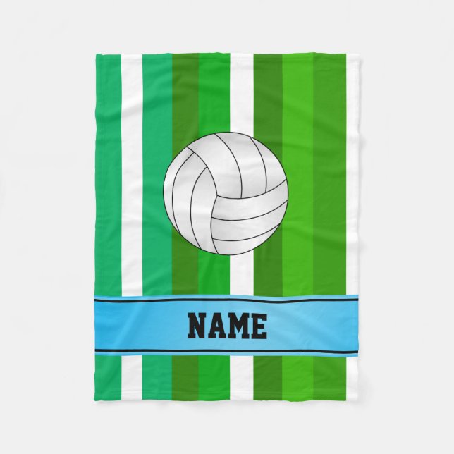 Couverture Polaire Nom personnalisé volleyball vert rayures blanches (Devant)