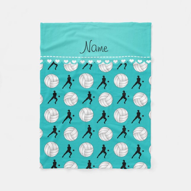 Couverture Polaire Nom personnalisé volleyballs turquoise silhouettes (Devant)