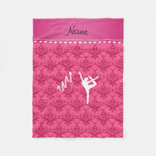 Couverture Polaire Nom personnel rythmique gymnaste rose damask