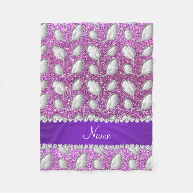 Couverture Polaire Nom plumes argentées pastel violet parties scintil (Devant)