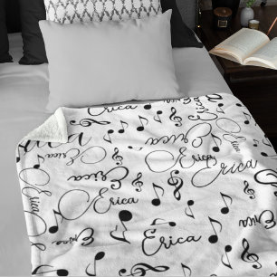 Couverture Polaire Noms et notes musicales assorties noir et blanc