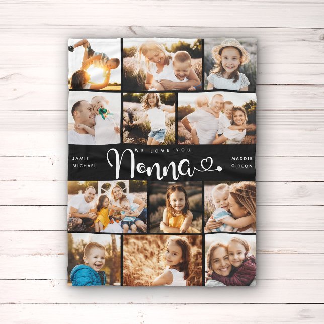 Couverture Polaire Nonna We Love you Hearts Modern Photo Collage (Créateur téléchargé)