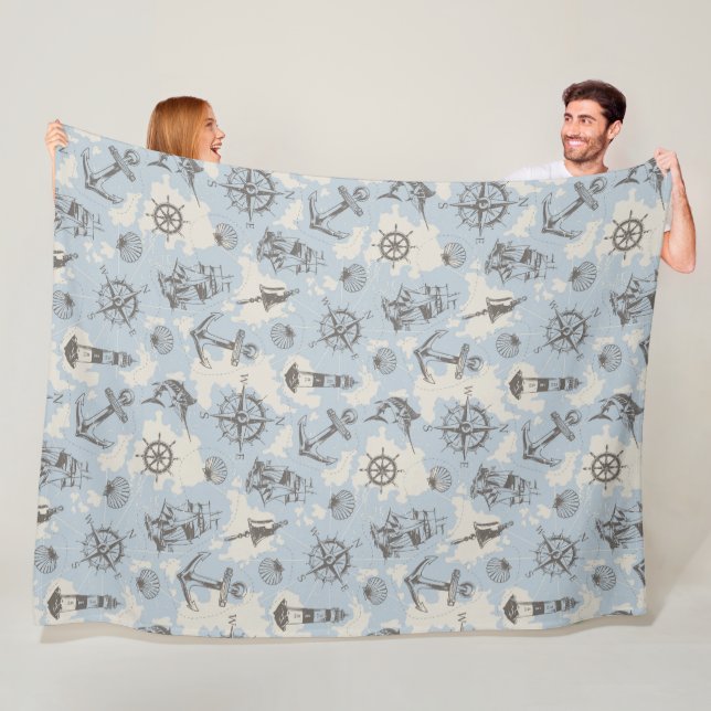 Couverture Polaire Nostalgique marin thème bleu motif (En situation)