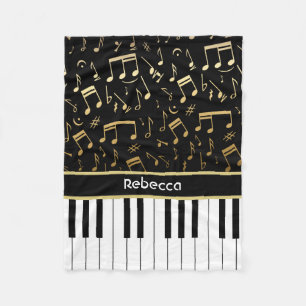 Couverture Polaire Notes et clés d'or personnalisées de piano